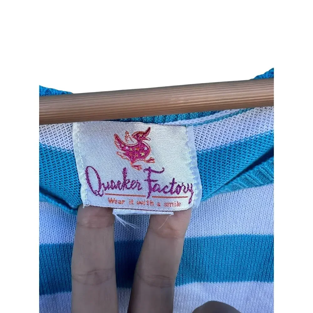 Quacker Factory Women's knit Tank Sleeveless Cherry Embroidered Stripe Medium
